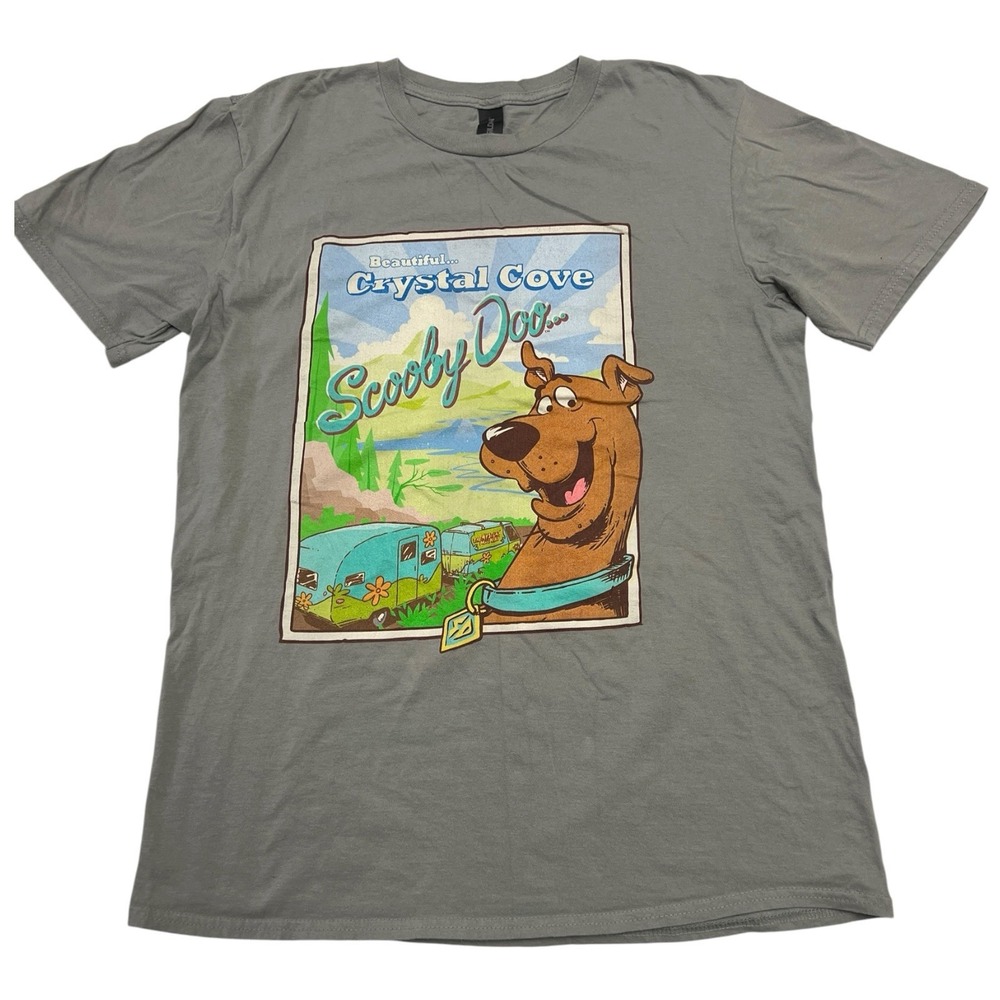 Scooby-Doo Crystal Cove Postcard Graphic T-Shirt Men's Medium Gray Short Sleeve